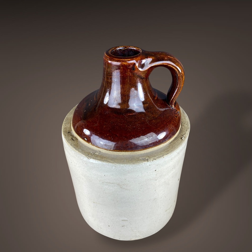 Stoneware Crock Jug Brown Glaze Handle Primitive Farmhouse Decor 9" Tall